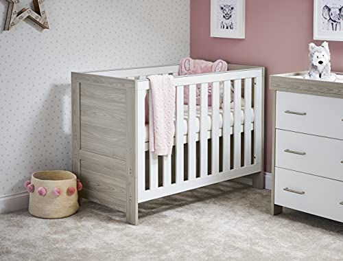 Obaby Nika Mini Cot Bed - Grey Wash & White,Crib, 20OB1004