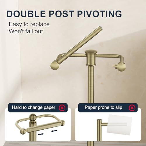 Kroias Antique Bronze Toilet Paper Holder Stand, Bathroom Toilet Paper Holder Free Standing, Stainless Steel Pivoting Toilet Tissue Roll Holder，Adjustable Height (14.76'' to 23.36'') Paper Holder by Kroias - Image 4