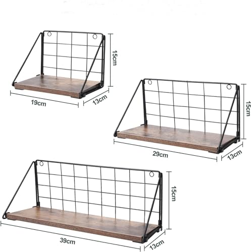 Yuehuamech Floating Shelves Wall Mounted Set of 3,Rustic Metal Wire Grid Wall Storage Shelves Display Racks Home Decor Wall Shelf for Bathroom Kitchen Living Room Office Bedroom - Image 3