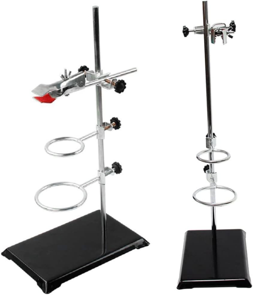 Chemistry Laboratory Stand 50cm with 2 Retort Rings Flask Clamp Rod, Stainless Steel & PE (Polyethylene) Material