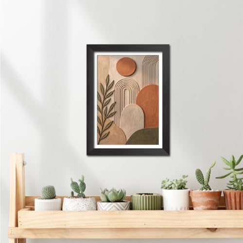 Image of TenorArts Boho Art 3D Clay Textured Digital Print Photo Frame, Modern Art Abstract Painting For Bedroom Living Room Home and Cafe Decor | Minimal Drawing Black Framed Posters for Decoration (9x12 inches) [CL-B07]