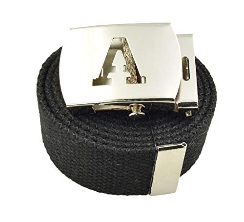 BodyJewelryOnline Capital Initial A Canvas Military Web Black Belt & Silver Buckle 60 Inch