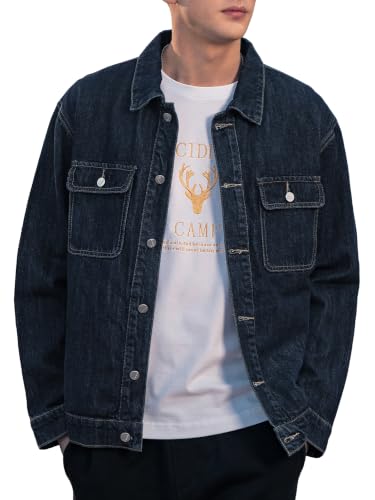 Image of Denim Jacket Men Vintage Autumn and Winter Tops Mens Denim Trucker Jacket