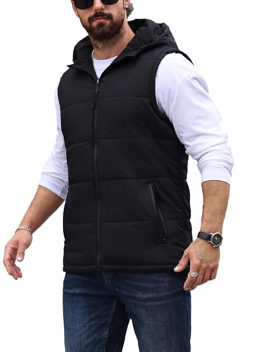 Image of SOLY HUX Men's Zip Up Puffer Vest Sleeveless Hoodies Coat Warm Outerwear with Pockets Plain Black Medium