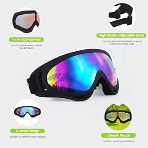 Dog Goggles for Medium Large Breed, UV Protection Dog Sunglasses with Sponge Pad and Adjustable Strap, Windproof Dustproof Anti-Fog Dog Eye Protection Glasses for Dogs Doggy – Black+Blue