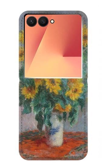 Étui Galaxy Z Flip 7 Monet Tournesols en cuir premium au design clapet artistique raffiné
