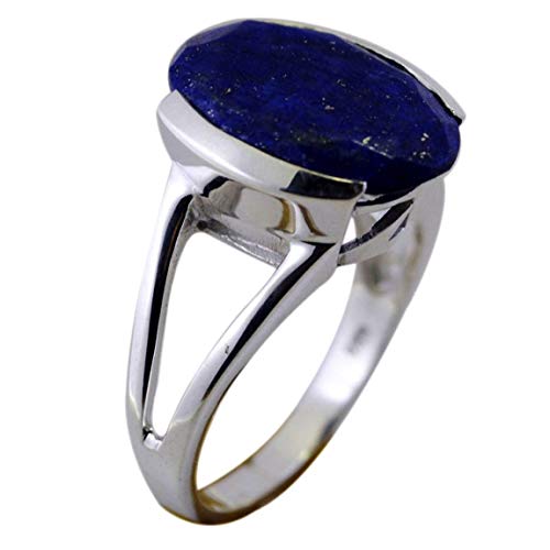 Image of Thanksgiving Gifts Rings Engagement Gifts Hand Made Jewelry Unique Jewelry Genuine Lapis Lazuli 925 Silver Ring Split Shank Style in Size 7