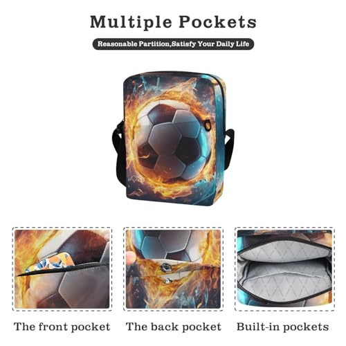 Crossbody Bag Blue Flame Fire Football Messenger Bag for Women Men Purse Shoulder Bag Satchel Bag with Adjustable Strap 214B03312