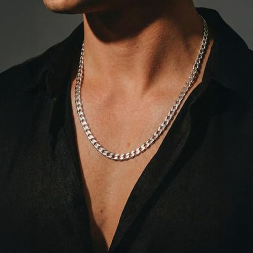 Image of TRUESILVER ACPL Solid 925 Sterling Silver Italian 3.5mm, 6.5mm Diamond-Cut Cuban Link Curb Chain Necklace for Men Women (16, 18, 20, 22, 24, 26 Inches)