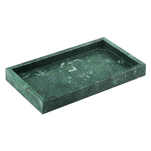 MUKCHAP Green Rectangle Marble Bathroom Tray, 28 x 16 x 3cm Marble Storage Vanity Tray for Kitchen, Countertop