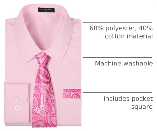 Image of HISDERN Mens Dress Shirt with Tie Pocket Square Set Classic Button Down Shirt Matching Tie Long Sleeve Shirts