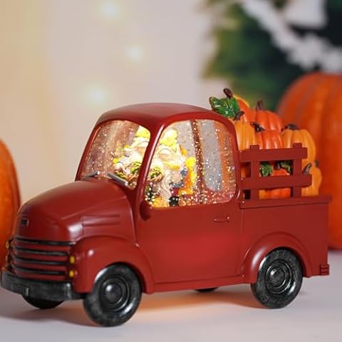 Thanksgiving Snow Globe, Vintage Red Truck Thanksgiving Decorations, Pumpkin Gnomes Fall Decorations for Home, USB/Battery Powered, Fall Harves Autumn Thanksgiving Holiday Party Gifts Cover