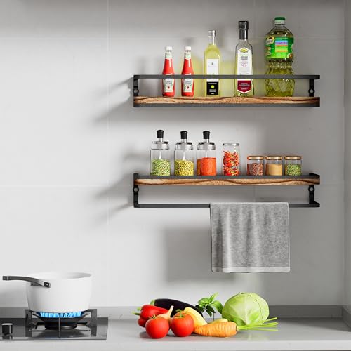 AFAjwsc Wandregal Holz und Metall, Regale Wand 2er Set 42cm, Schweberegale für Badezimmer, Schlafzimmer, Wohnzimmer, Küche, Home Office, Waschküche
