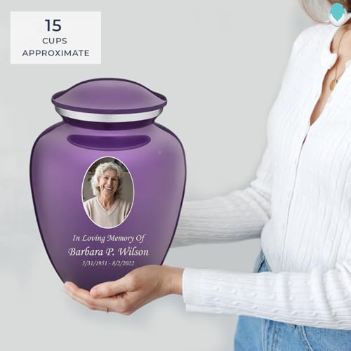 Image of Geturns - Adult Cremation Urns for Human Ashes I Large Purple Photo Funeral Urn for Female and Male I 200 lbs
