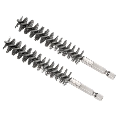 Image of Bore Brush, 17mm Dia 75mm Length, Stainless Steel Twisted Cleaning Wire Brushes with 1 /4 inch Hex Shank - (Applications: for Power Drill), 2-Pieces