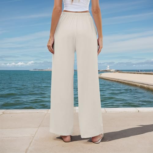 Women's Pants Flowy Wide Leg Lounge Pants Beach Loose Fit Casual Comfy Trousers with Pockets3