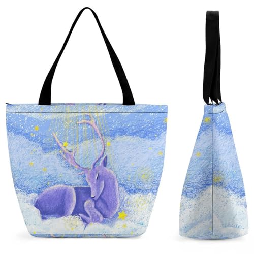 Sac de shopping violet motif cerf idéal pour vos voyages
