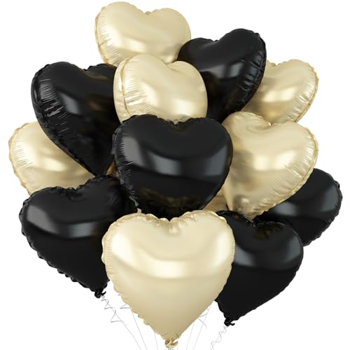 Black Gold Heart Balloons,12Pcs 18Inch Heart Shaped Balloons