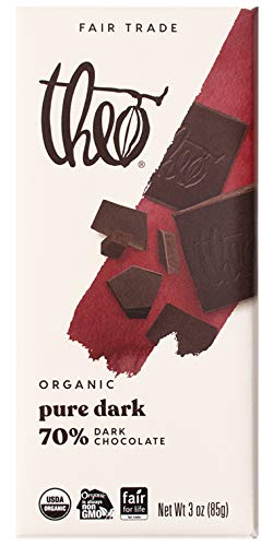 Theo Chocolate Pure Organic Dark Chocolate Bar, 70% Cacao, 1 Bar