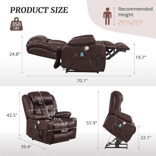 Sillón reclinable eléctrico con piel sintética marrón miniatura 3