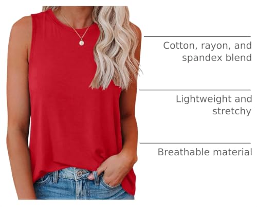 Smile Fish Women Crewneck Flowy Loose Fit Tank Top Sleeveless Summer Tops Shirts Cotton Red,L by Smile Fish - Used condition - US$17.19