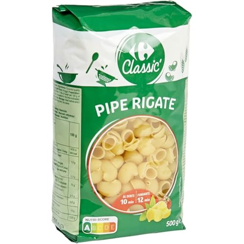 Pâtes Pipe Rigate Carrefour pour repas de famille rapide sachet 500 g Nutri-Score A