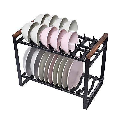 Scolapiatti in Acciaio Inox a Doppio Strato con vaschetta raccogligocce, Design salvaspazio, Adatto per Piatti, Tazze, Posate e Posate - 42x27x41 cm - Argento