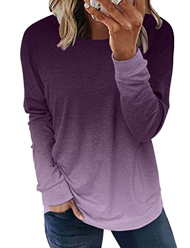 ONLYSHE Womens Crewneck Sweatshirts Loose Fit Casual Long Sleeve Shirts Cotton Cute Top and Blouse GradualPurple L