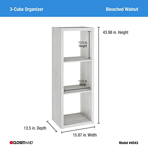 Image of ClosetMaid Decorative Open Back 3-Cube Storage Organizer, Bleached Walnut