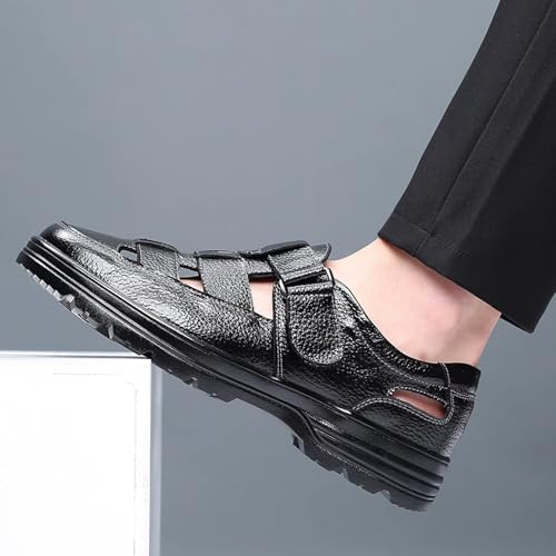 Men's Leather Closed Toe Business Sandals Summer Outdoor Casual Breathable Dress Shoes Sports Sandals for Hiking Walking Driving Office4