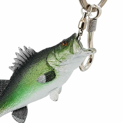 Image of Bass Fishing Keychain Gifts, Bass Fish Key Chain for Men, Cool Fishing Keychain Stuff Funny for Fishing Lovers, Fisherman Gifts for Dad, Boyfriends, Stocking Stuffers (Green Bass)