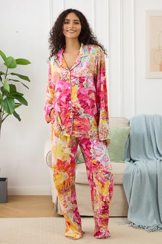 Image of YiNi LuLu Womens Pajamas Set 2 Piece Long Sleeve Sleepwear Button Down Pjs Lounge Set Nightwear with Pockets