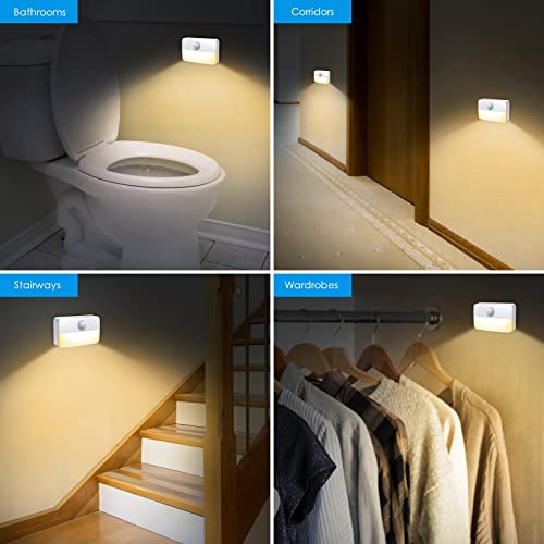 Image of AMIR 4 Pack Mini Motion Sensor Stair Light for Indoor, Battery-Powered LED Night Light, 40 Lumen 3000K, Cordless Closet Lights, Safe Lights for Stairs, Hallway, Bathroom, Kitchen, Cabinet