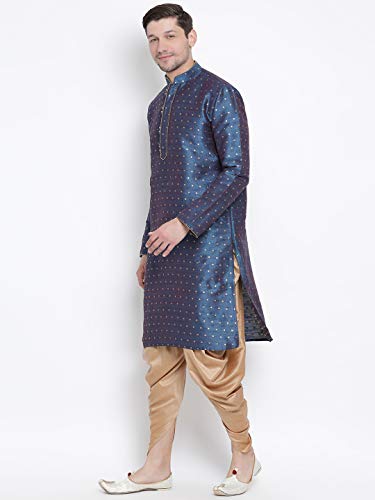 Image of VASTRAMAY Men's Royal Blue Cotton Silk Blend Kurta and Dhoti Pant Set