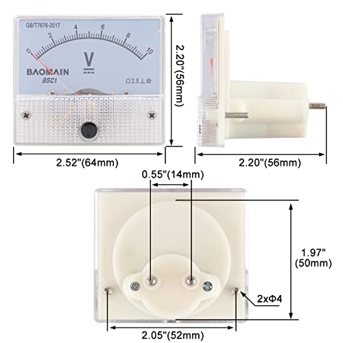 Baomain Analog Voltmeter 85C1 Dc 0-10V Rectangle Analog Volt Panel Meter Gauge #TOP4
