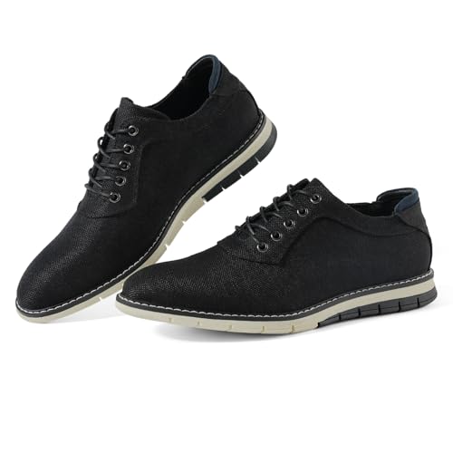 Men's Black Dress Shoes - Stylish Canvas Casual Shoes for Men - Classic Lace Up Derby Shoes Black