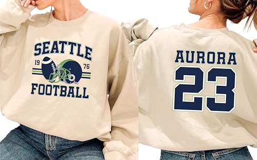 Personalized Seattle Football Fan Sweatshirt, Big Game Sunday Pullover, Unisex Casual Sports Crewneck for Football Lovers (Design 2)