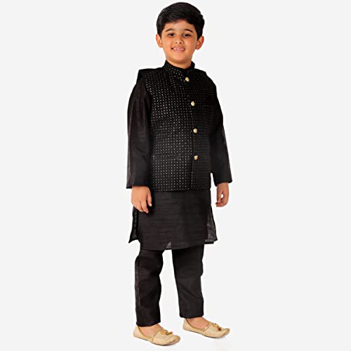 Image of Pro-Ethic Style Developer Kurta Pajama For Kids Boys With Waistcoat | Silk | Floral | Traditional Dress (S-200)