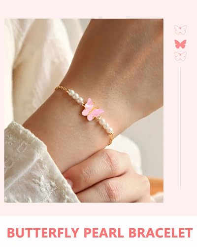 Happy 6/8/10 Year Old Birthday Gifts for Girls, Butterfly Pearl Bracelet for Daughter Niece Granddaughter2