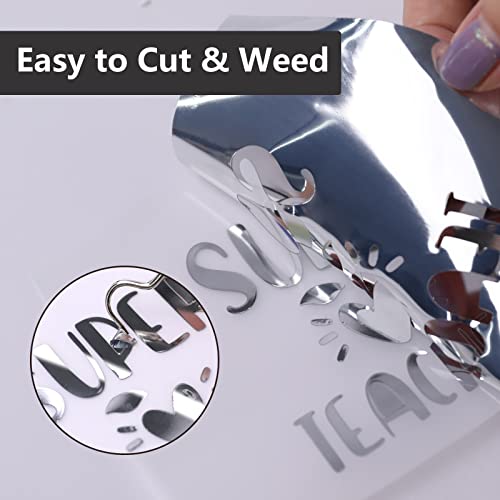 Htvront Silver Chrome Vinyl - 12" X 15Ft Mirror Metallic Silver Permanent Vinyl Roll For Cricut - Easy To Cut & Weed & Transfer Craft Adhesive Vinyl For Craft, Signs, Scrapbooking #TOP2