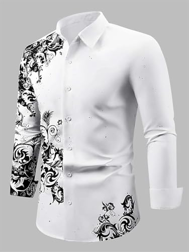 Men's 3D Floral Printed Shirt Casual Business Shirt Wrinkle Free Button Down Long Sleeve Shirts4