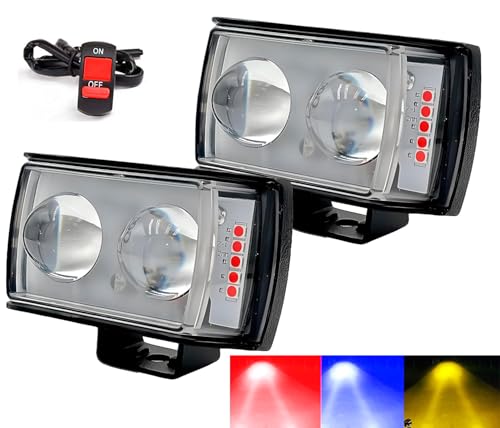 Image of 45W LED Spot Beam Fog Light with Metal Body ? Dual Lens Projector Lamp for Motorcycles, Scooty, Bikes, and Cars (12-24V, Pack of 2 with Switch, Multicolour)