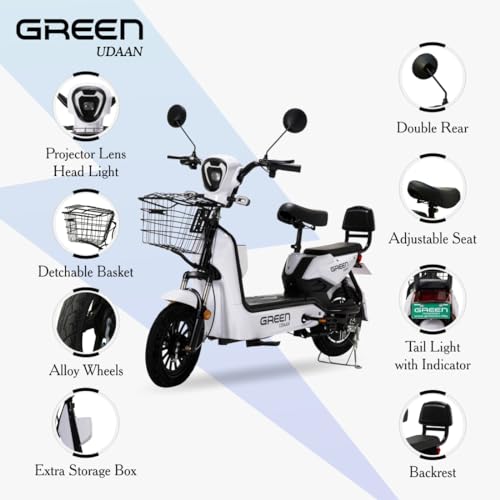 Image of Green Udaan Low Speed Electric Scooter Non RTO 30KM Range White with Portable Charger