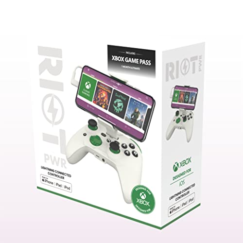 Image of RiotPWR RP1950X Cloud Mobile Cloud Gaming Controller for iOS (Xbox Edition) - Mobile Game on Your iPhone - COD Mobile Games, Apple Arcade + More [1 Month Xbox Game Pass Ultimate Included], White