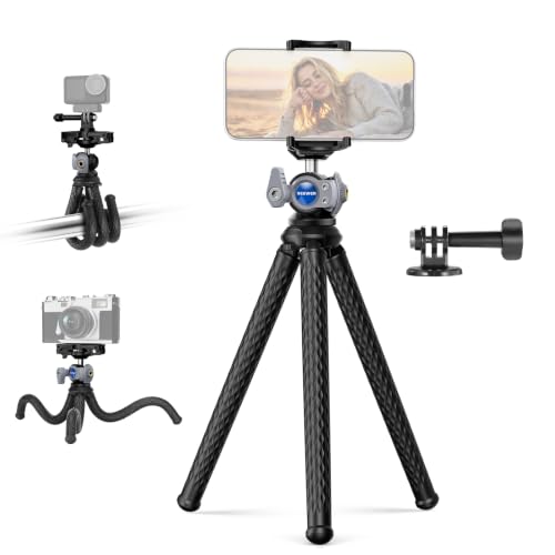 Image of NEEWER Flexible Phone Tripod, Small Mini Camera Webcam Desk Stand Phone Holder & Action Camera Mount Adapter Compatible with iPhone GoPro DJI Pocket 4 3 Xtra Muse Insta360 Video Recording, TP34 Silver