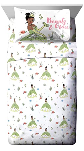 Image of Disney Princess Tiana Twin Comforter Set 5 Piece Kids Bedding, Pink | Bed in a Bag, Comforter Sheets Sham Pillowcase, Soft Microfiber, Machine Washable, Girls Gift