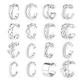Jewdreamer 16Pcs Silver Ear Cuff 14K Gold Plated Cuff Earrings Gold Ear Cuffs Non Pierced Ear Clips Cartilage Earring
