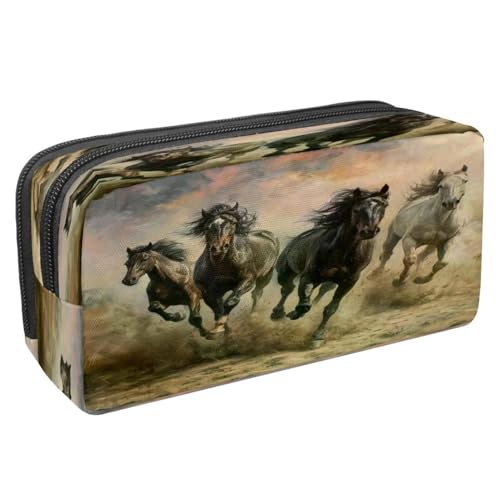 VAPOKF Trousse à crayons avec fermeture éclair pour garçons et filles, fournitures scolaires et de bureau, chevaux au galop, multicolore, 2.3x8.2x3.9in/6x21x10cm, Trousse à crayons