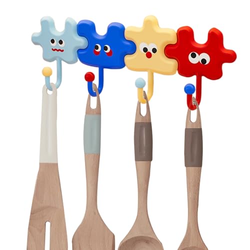 ウォールキーチェーン接着ホルダー - 装飾フックパズル漫画デザイン|堅実な自己接着キーフックと実用的な棚、タオルコートのキッチンバスルーム用の場所の保管場所