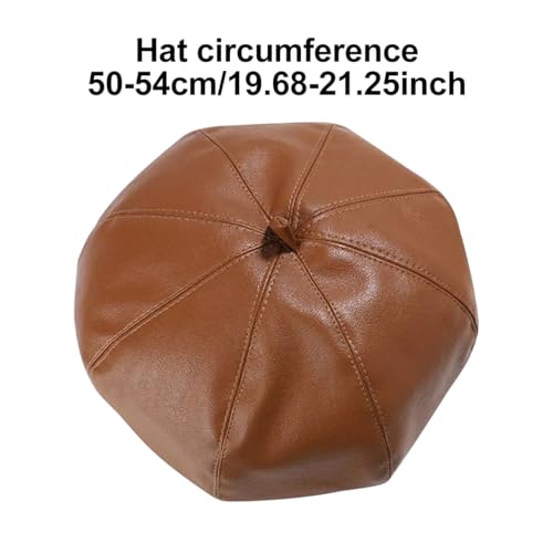 Queenbox Kid Cool PU Leather Beret, Octagonal Adjustable Beanie Cap for 2-9 Year Children, Brown3